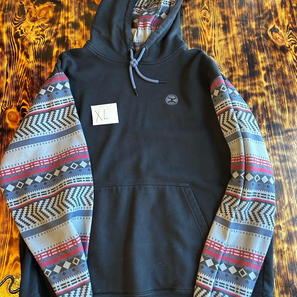 Hooey Black Hoodie with Multicolor Patterned Sleeves